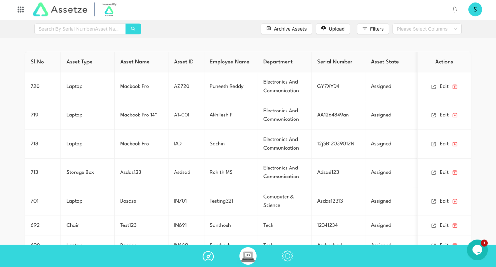 Assetze asset management interface