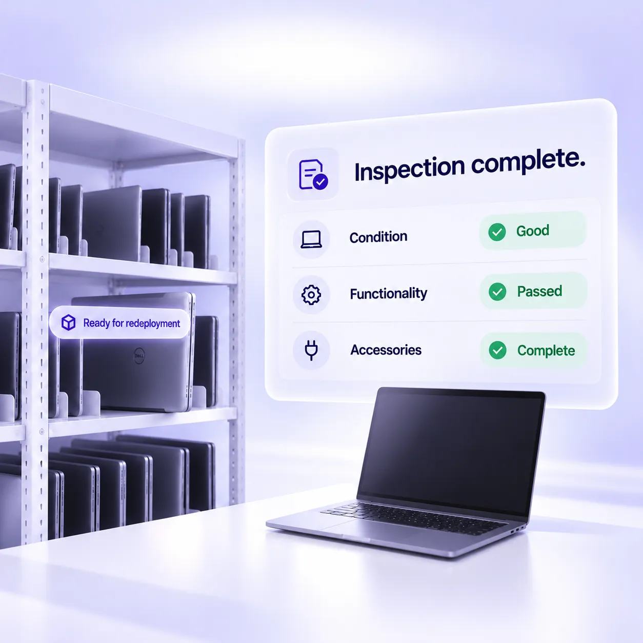 IT inventory management for device storage, inspection and laptop redeployment