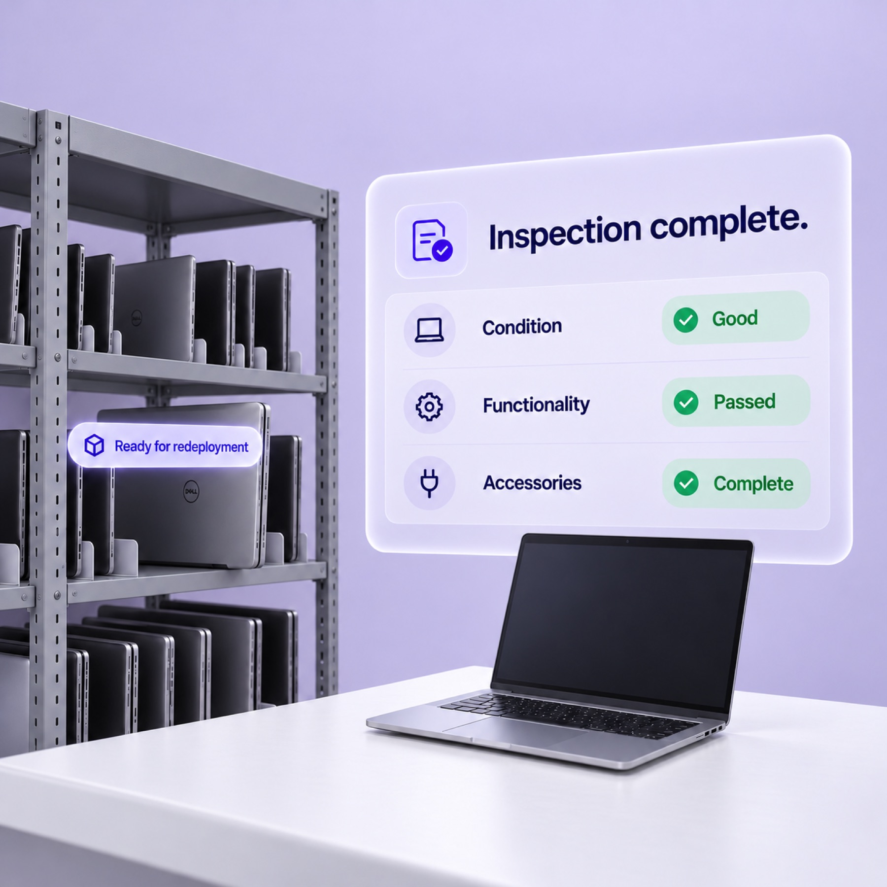 IT inventory management for device storage, inspection and laptop redeployment